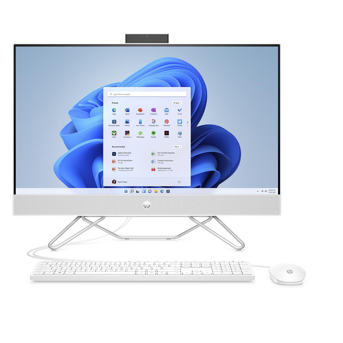 HP 27-cb0070 27" Full HD All-In-One Touchscreen Desktop Computer, AMD Ryzen 7 5700U 1.8GHz, 16GB RAM, 512GB SSD, Windows 11 Home, Starry White